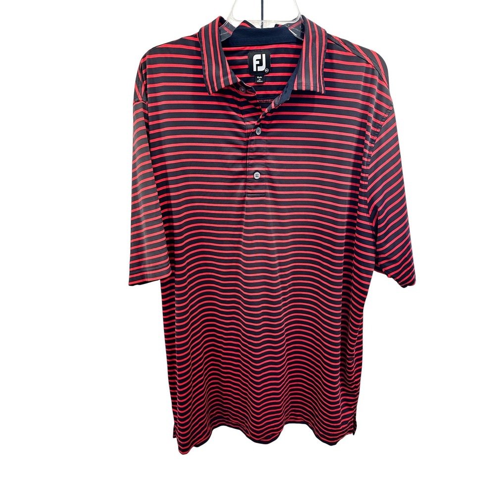 FJ FootJoy Mens Golf Polo Shirt Red Black Stripe Short‎ Sleeve Performance 2X